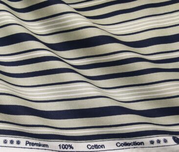 Cadini Italy Men's Cotton Striped 1.60 Meter Unstitched Shirt Fabric (Light Green)