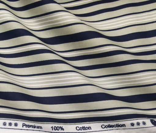 Cadini Italy Men's Cotton Striped 1.60 Meter Unstitched Shirt Fabric (Light Green)