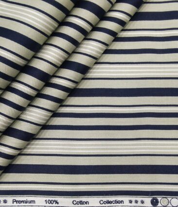 Cadini Italy Men's Cotton Striped 1.60 Meter Unstitched Shirt Fabric (Light Green)