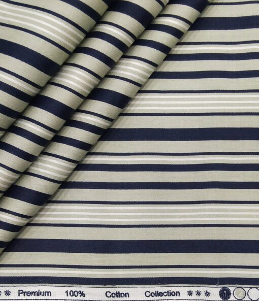 Cadini Italy Men's Cotton Striped 1.60 Meter Unstitched Shirt Fabric (Light Green)