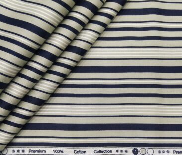 Cadini Italy Men's Cotton Striped 1.60 Meter Unstitched Shirt Fabric (Light Green)