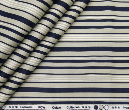 Cadini Italy Men's Cotton Striped 1.60 Meter Unstitched Shirt Fabric (Light Green)