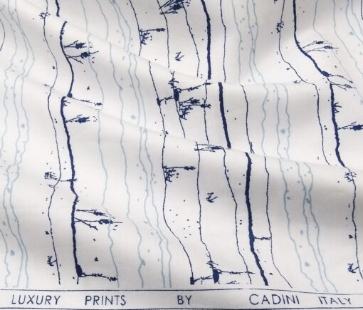 Cadini Italy Men's Cotton Printed 1.60 Meter Unstitched Shirt Fabric (White)
