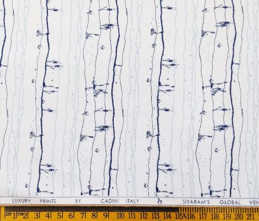Cadini Italy Men's Cotton Printed 1.60 Meter Unstitched Shirt Fabric (White)