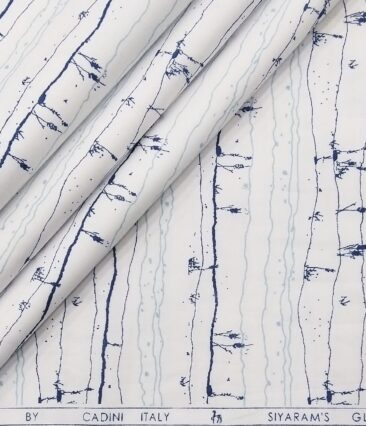 Cadini Italy Men's Cotton Printed 1.60 Meter Unstitched Shirt Fabric (White)