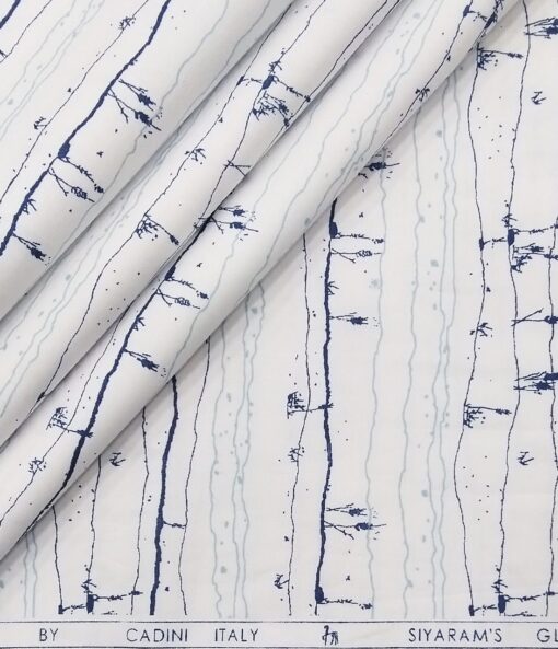 Cadini Italy Men's Cotton Printed 1.60 Meter Unstitched Shirt Fabric (White)