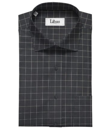 Cadini Italy Men's Cotton Checks 1.60 Meter Unstitched Shirt Fabric (Black)