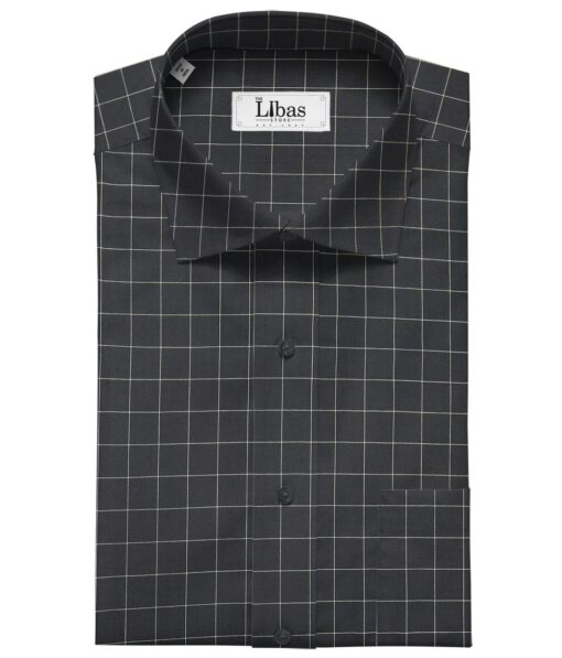 Cadini Italy Men's Cotton Checks 1.60 Meter Unstitched Shirt Fabric (Black)