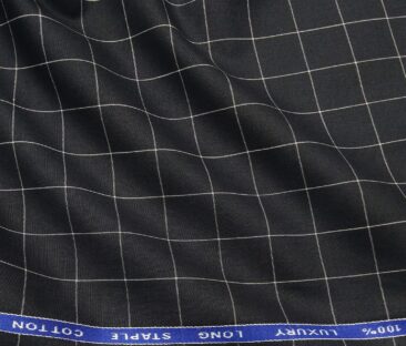 Cadini Italy Men's Cotton Checks 1.60 Meter Unstitched Shirt Fabric (Black)