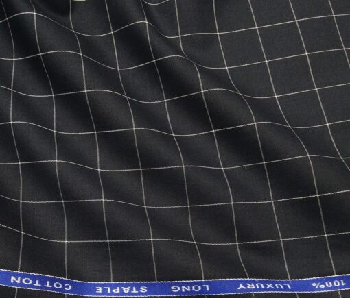 Cadini Italy Men's Cotton Checks 1.60 Meter Unstitched Shirt Fabric (Black)