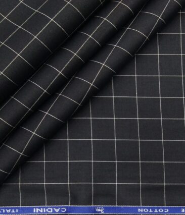 Cadini Italy Men's Cotton Checks 1.60 Meter Unstitched Shirt Fabric (Black)