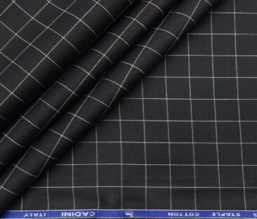 Cadini Italy Men's Cotton Checks 1.60 Meter Unstitched Shirt Fabric (Black)