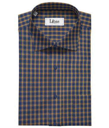Cadini Italy Men's Cotton Orange Checks 1.60 Meter Unstitched Shirt Fabric (Dark Blue)