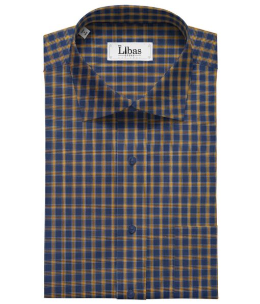 Cadini Italy Men's Cotton Orange Checks 1.60 Meter Unstitched Shirt Fabric (Dark Blue)