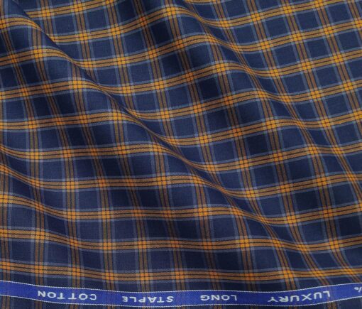 Cadini Italy Men's Cotton Orange Checks 1.60 Meter Unstitched Shirt Fabric (Dark Blue)