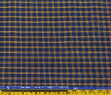 Cadini Italy Men's Cotton Orange Checks 1.60 Meter Unstitched Shirt Fabric (Dark Blue)