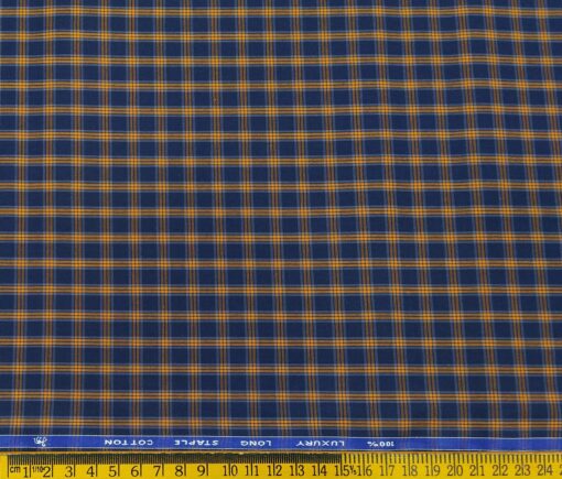 Cadini Italy Men's Cotton Orange Checks 1.60 Meter Unstitched Shirt Fabric (Dark Blue)