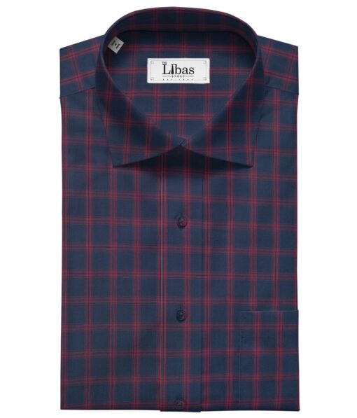 Cadini Italy Men's Cotton Red Checks 1.60 Meter Unstitched Shirt Fabric (Dark Blue)