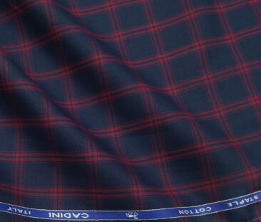 Cadini Italy Men's Cotton Red Checks 1.60 Meter Unstitched Shirt Fabric (Dark Blue)