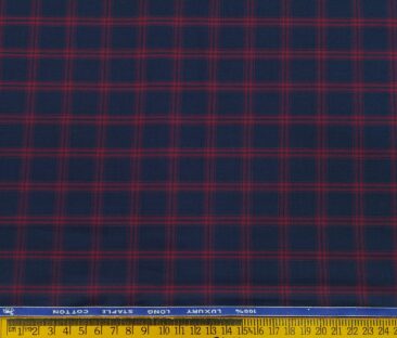 Cadini Italy Men's Cotton Red Checks 1.60 Meter Unstitched Shirt Fabric (Dark Blue)
