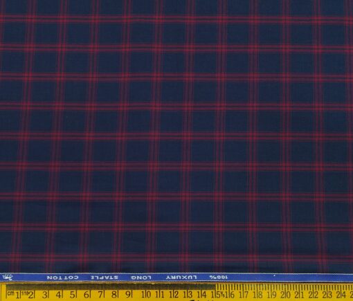 Cadini Italy Men's Cotton Red Checks 1.60 Meter Unstitched Shirt Fabric (Dark Blue)