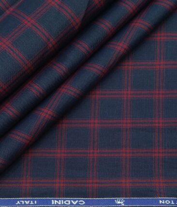 Cadini Italy Men's Cotton Red Checks 1.60 Meter Unstitched Shirt Fabric (Dark Blue)