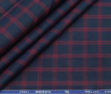 Cadini Italy Men's Cotton Red Checks 1.60 Meter Unstitched Shirt Fabric (Dark Blue)