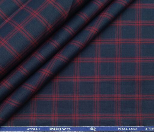 Cadini Italy Men's Cotton Red Checks 1.60 Meter Unstitched Shirt Fabric (Dark Blue)