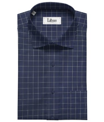 Cadini Italy Men's Cotton White Checks 1.60 Meter Unstitched Shirt Fabric (Dark Royal Blue)