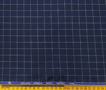 Cadini Italy Men's Cotton White Checks 1.60 Meter Unstitched Shirt Fabric (Dark Royal Blue)