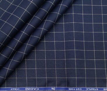 Cadini Italy Men's Cotton White Checks 1.60 Meter Unstitched Shirt Fabric (Dark Royal Blue)