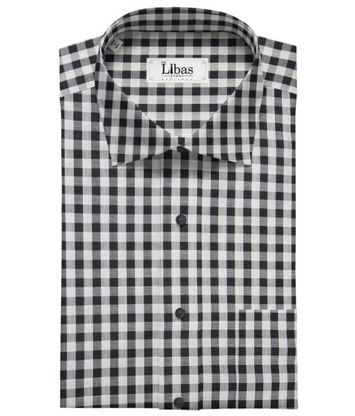 Cadini Italy Men's Cotton Checks 1.60 Meter Unstitched Shirt Fabric (White)