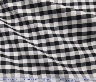 Cadini Italy Men's Cotton Checks 1.60 Meter Unstitched Shirt Fabric (White)
