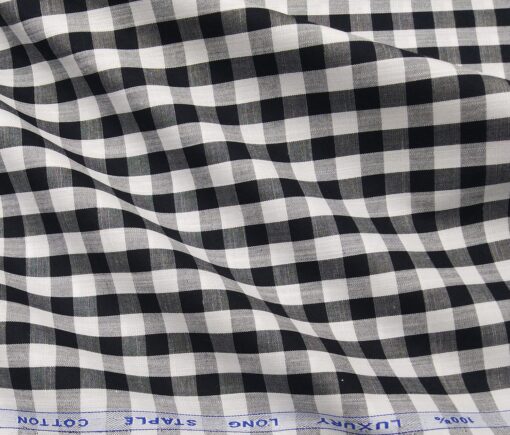 Cadini Italy Men's Cotton Checks 1.60 Meter Unstitched Shirt Fabric (White)