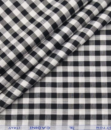 Cadini Italy Men's Cotton Checks 1.60 Meter Unstitched Shirt Fabric (White)