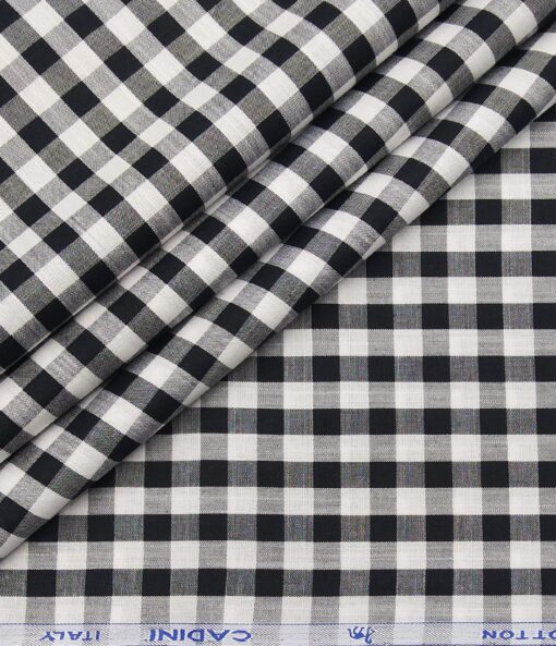 Cadini Italy Men's Cotton Checks 1.60 Meter Unstitched Shirt Fabric (White)