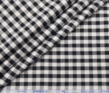 Cadini Italy Men's Cotton Checks 1.60 Meter Unstitched Shirt Fabric (White)