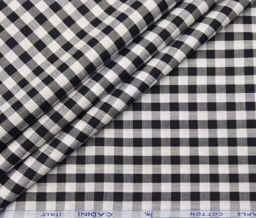 Cadini Italy Men's Cotton Checks 1.60 Meter Unstitched Shirt Fabric (White)