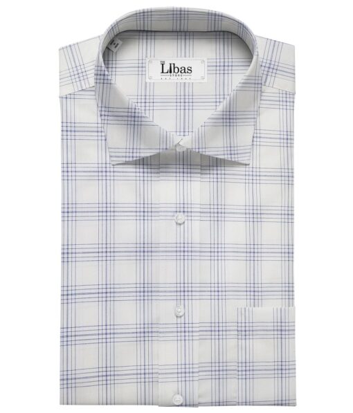 Cadini Italy Men's Cotton Checks 1.60 Meter Unstitched Shirt Fabric (White)
