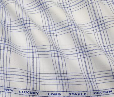 Cadini Italy Men's Cotton Checks 1.60 Meter Unstitched Shirt Fabric (White)