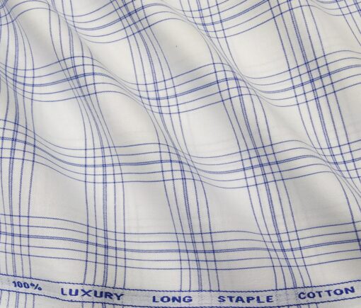 Cadini Italy Men's Cotton Checks 1.60 Meter Unstitched Shirt Fabric (White)
