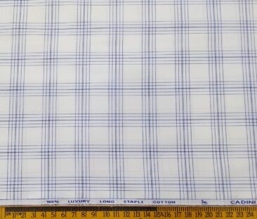 Cadini Italy Men's Cotton Checks 1.60 Meter Unstitched Shirt Fabric (White)