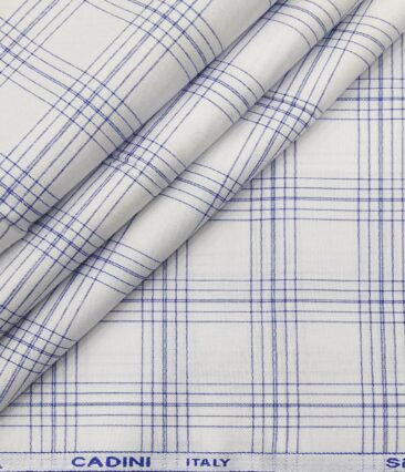 Cadini Italy Men's Cotton Checks 1.60 Meter Unstitched Shirt Fabric (White)
