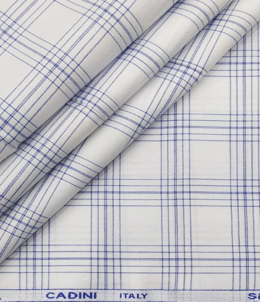 Cadini Italy Men's Cotton Checks 1.60 Meter Unstitched Shirt Fabric (White)