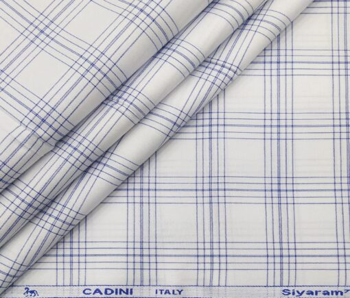 Cadini Italy Men's Cotton Checks 1.60 Meter Unstitched Shirt Fabric (White)