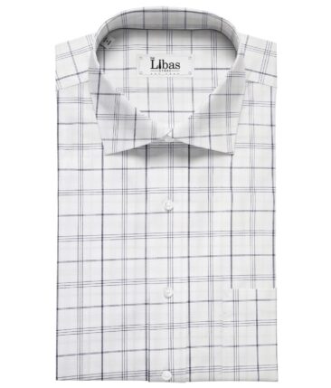 Cadini Italy Men's Cotton Checks 1.60 Meter Unstitched Shirt Fabric (White)