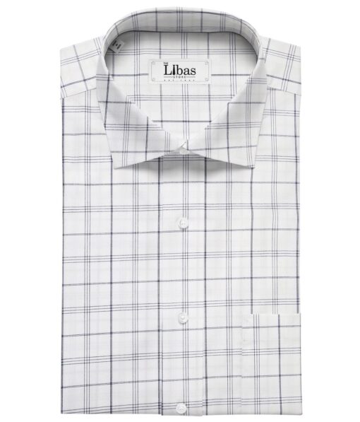 Cadini Italy Men's Cotton Checks 1.60 Meter Unstitched Shirt Fabric (White)