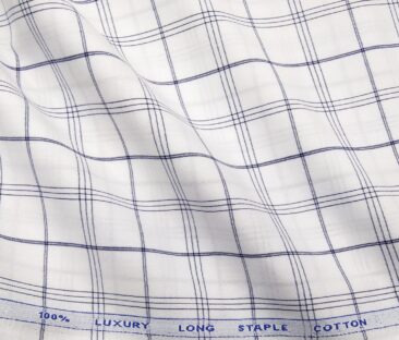 Cadini Italy Men's Cotton Checks 1.60 Meter Unstitched Shirt Fabric (White)