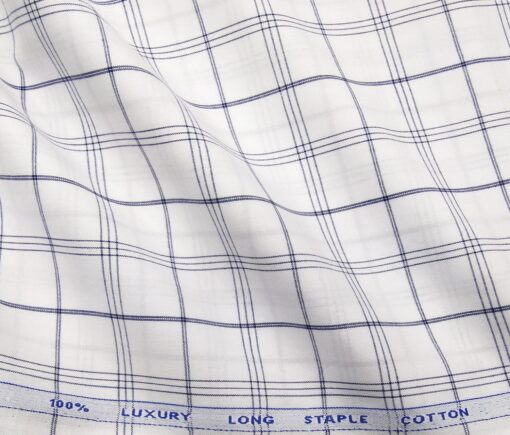 Cadini Italy Men's Cotton Checks 1.60 Meter Unstitched Shirt Fabric (White)