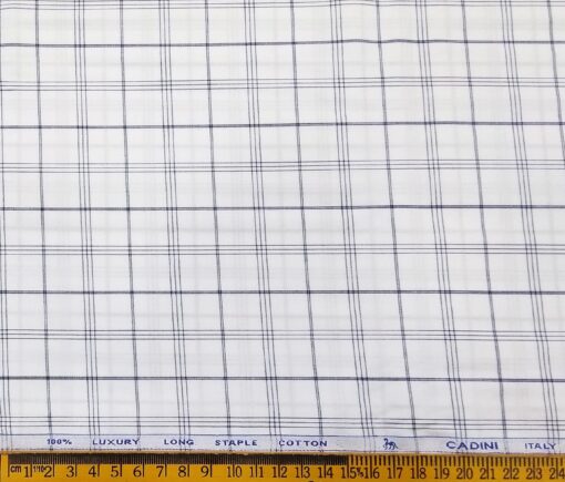 Cadini Italy Men's Cotton Checks 1.60 Meter Unstitched Shirt Fabric (White)